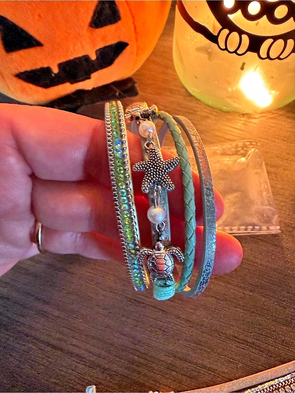 Blessed Ocean-Inspired Charm Bracelet Set in Green & Blue
